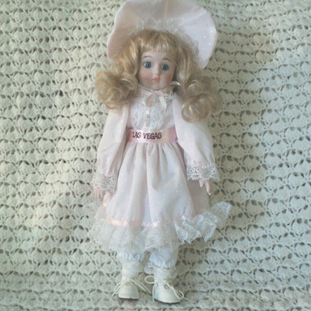 Vintage Brinn's 1989 Doll Porcelain Las Vegas Pink Dress